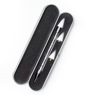 OOTDAY Rhinestone Picker Dotting Pen, 2 Extra Wax Tips, Dual End Nail Tool, Rhinestone Picker Dotting Pen for Gemstones, Crystals, Stones, White