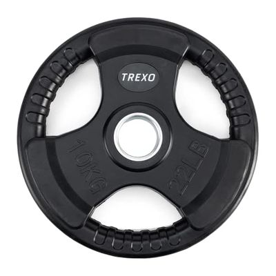 TREXO 10 kg belasting 32 cm diameter, schijf met handgrepen, gietijzer gecoat voor lange halters, duurzame ergonomische schijf, fitness, krachttraining, crossfit RW10