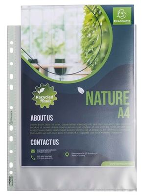 Exacompta - Ref. 5995E - Cartón de 500 fundas perforadas A4 Maxi FOREVER – Polipropileno granulado reciclado – Grosor 9/100ª – Dimensiones: 23 x 30,5 cm – Cristal translúcido