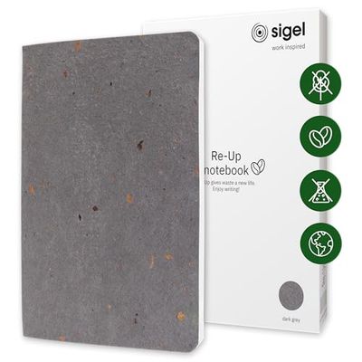 SIGEL RU104 Notebook Re-Up, Squared, 100 g/m², Approx. A5, Dark Grey, softcover, 100 Pages, Sustainable