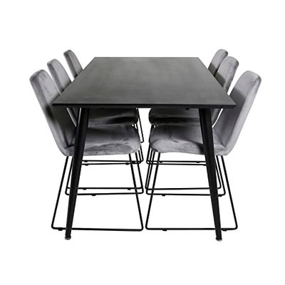 Venture Home GR20629 Muce & Dipp Gastronomía Mesa con 6 Sillas, 180 cm Longitud x 90 cm Anchura x 75.5 cm Altura, Negro/Gris