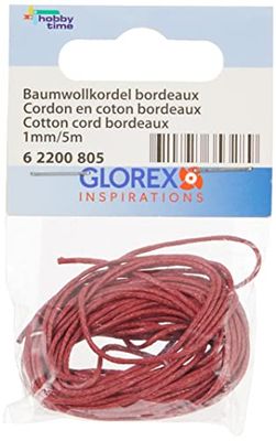 GLOREX Cordón de algodón 1 mm/5 M, algodón, Burdeos, 8.5 x 5.5 x 1 cm
