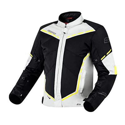 OZONE MOTO Jet II Męska kurtka motocyklowa, Szary/Czarny/Żółty fluorescencyjny, S