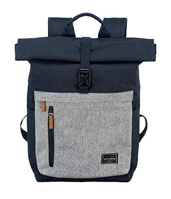 travelite Handbagagerugzak met laptopvak 15,6 inch, bagagereeks BASICS dagrugzak oprolbaar praktische rugzak met oprolfunctie, 60 cm, 35 liter, 800 gram, blauw/grijs