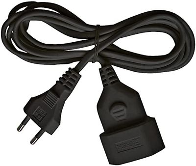 BRENNENSTUHL 1161800 - Alargador eléctrico IP20 H03VVH2-F 2x0,75 de 5 m (Negro) Con clavija y toma Tipo Euro