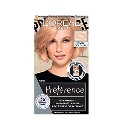 L'Oréal Paris Permanent Hair Colour, Long-Lasting Shine and Intense Colour, For up to 8 Weeks, Preference Vivids (Colorista), Light Rose Gold 9.23, x1 pack
