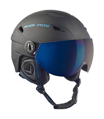 BLACK CREVICE casque ski Silvretta I casque ski avec visière style pilote I différentes couleurs I casque ski hommes & femmes I casque en polycarbonate I casque respirant I taille réglable (XS, Noir/Bleu)