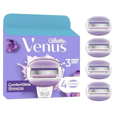Gillette Venus ComfortGlide Breeze - Lame da donna, 4 ricariche per lame, manico in metallo riutilizzabile e supporto per doccia