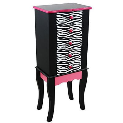 Teamson Kids Meuble Armoire à Bijoux présentoir Commode en Bois Motif léopard Rose et Noir TD-11672B