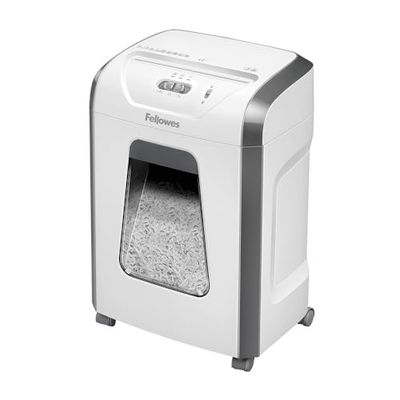 Fellowes Destructeur de Document FS-12C, destructeur de Papier avec agrafes, Trombones et Carte de crédit, Coupe croisée, Corbeille extractible 19L, Capacité : 12 Feuilles, Noir, 5020101 Blanc