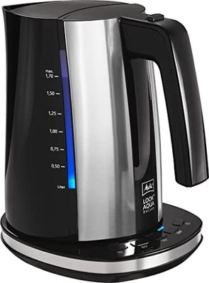 Melitta 1026-14 Look Aqua Deluxe 1026-04 BK SST Kettle (1.7 litres, 2400 Watt) with Temperature Setting (80 °C, 95 °C, 100 °C) and Warming Function, Plastic, Black with Stainless Steel