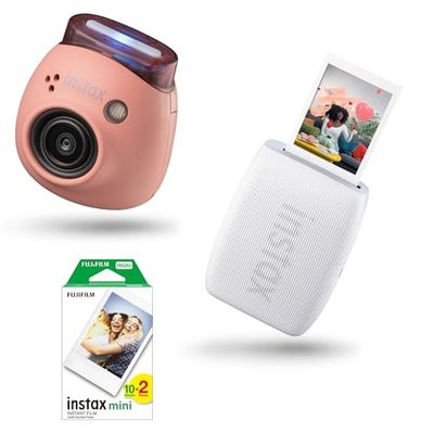 Fujifilm INSTAX Pal Powder Pink | Fotocamera Digitale Compatta + Fujifilm INSTAX mini Link 3 Clay White | Mini Stampante per Smartphone + Confezione da 20 Pellicole instax mini