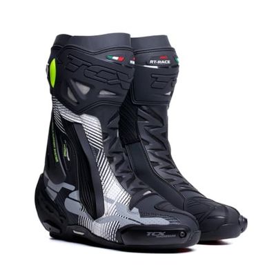 TCX Men's Rt-Race Pro Air Motorcycle Boot, Black White Grey, 9.5 UK