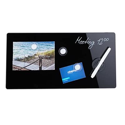 Relaxdays cancellabile a Secco Lavagna Magnetica in Vetro, Scrivibile, Bacheca da Parete, 3 Calamite, Pennarello, HxL: 20 x 40 cm ca, Nera, Acciaio, Set da 1 pz