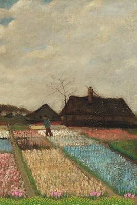 Vintage Landscape Notebook: Impressionistic Art Style, Pastoral Scene with Flower Fields and Cottages