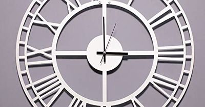 Homemania Clock – Storage, Books – Wall, Living Room, Bedroom – White Metal, 50 x 0.15 x 50 cm, 50 X 0.15 X 50cm