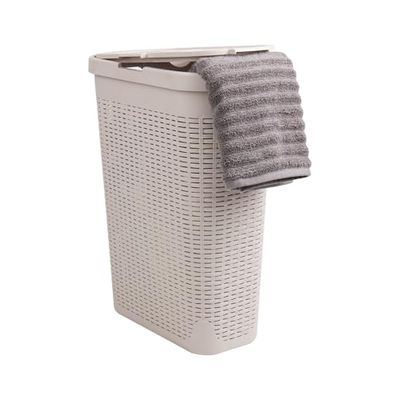 Mind Reader Panier à linge fin de 40 litres, panier à linge avec poignées découpées, bac à linge, rangement de vêtements sales, salle de bain, chambre, placard, ivoire