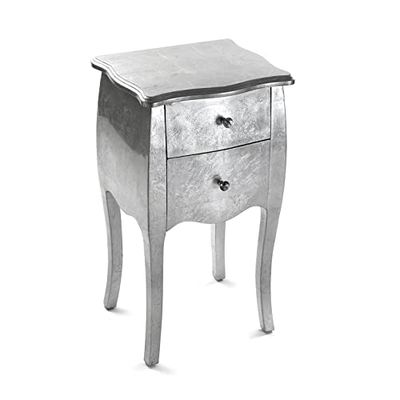 Versa Cagliari Mesa de cabeceira pequena ou auxiliar para o quarto ou sala de estar, com 2 gavetas, medidas (L x L x An) 71 x 35 x 40 cm, madeira, prateado