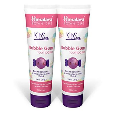 Himalaya Botanique Kids Toothpaste | Bubble Gum Flavor | Reduces Plaque and Makes Teeth Stronger | Increases Teeth-Gum Grip | Fluoride free, vegan & gluten free- 80g (Pack of 2)