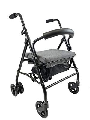 KMINA Loophulp voor ouderen met 4 wielen, inklapbaar, rollator voor ouderen met zitting, van aluminium met grijze drukremmen, gemaakt in Spanje