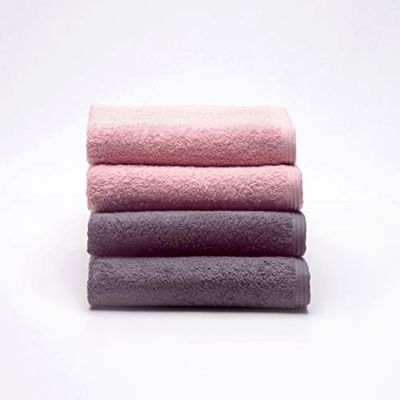 Sancarlos - Ocean, set di 4 asciugamani da lavabo combinati, colore rosa e grigio scuro, dimensioni 50 x 100 cm