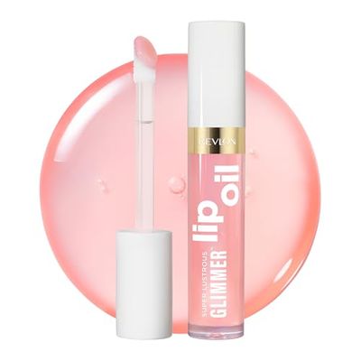 Revlon Super Lustrous Glimmer Lip Oil, Olio Labbra Nutriente e Anti-Ossidante, Rimpolpante e Luminoso, Finish Ultra-Brillante, Formula a Base di Squalano Vegetale, 001 Candy Hearts, 3.8ml