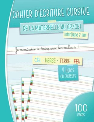 Cahier d'écriture cursive: Interligne 3mm - Livre d'entraînement à l'écriture pour écolier fille garcon de l'école Maternelle GS au CP CE1 | Réglure ... (Dyslexie, Dysgraphie, Dyspraxie, Multidys)