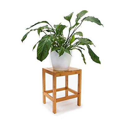 Relaxdays Tabouret en bambou Table pour plantes tabouret salle de bain HxlxP: 40 x 28 x 32 cm table appoint déco, nature