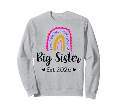 Big Sister 2026 Floral Rainbow Heart Baby Reveal Sweatshirt
