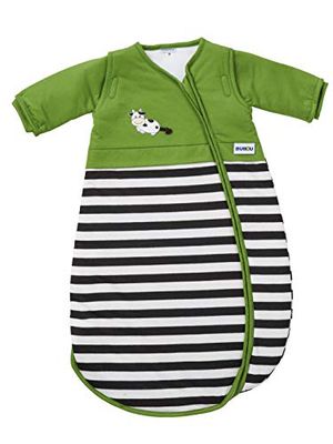 Gesslein 773154 Bubou - Saco de dormir para bebé con mangas desmontables (regulador de temperatura, para todo el año, 110 cm, con vaca, verde, 540 g)