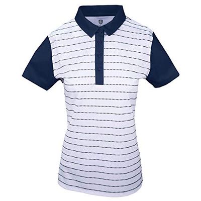 Island Green Golf Ladies Contrast Sleeve Breathable Moisture Wicking Flexible Polo Shirt Femme, Bleu Marine, 46