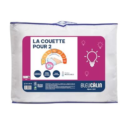 Bleu Câlin Chaude Modulable 2 Personnes Spécial Couple, 4 Demi-couettes superposables, Microfibre, Blanc, 220 x 240 cm