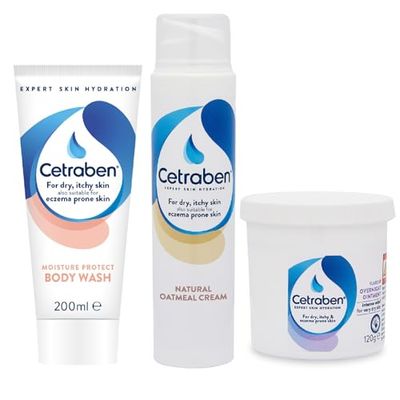 Cetraben Natural Oatmeal Cream (1 x 190g) & Body Wash (1 x 200ml), For Dry Sensitive & Eczema Prone Skin, Dermatological Creams For Dry Skin, Relieves Dry & Itchy Skin, Prevents Flare-Up (Pack of 2)