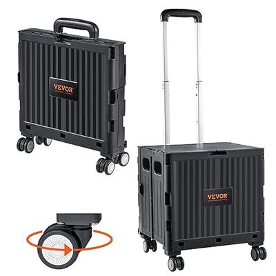VEVOR Chariot de Courses Capacité de Charge 49,8 kg Caddie Pliable Utilitaire Portable avec Poignée Télescopique Robuste 4 Roues Transport pour Voyages, Courses, Déménagement, Bagages, Bureau, Noir