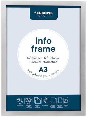 EUROPEL Self-adhesive magnetic info frame from PVC, A3 silver, set 2 pcs, removable adhesive, double sided, portrait or landscape, overall dimensions 450x327mm