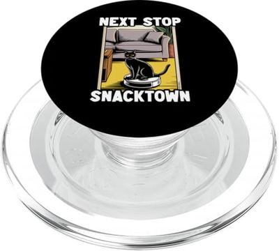 Next Stop Snacktown Cat On Robot Vacuum Cleaner Funny Cat PopSockets PopGrip for MagSafe