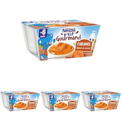 Nestlé Bébé P'tit Gourmand Caramel - Laitage dès 6 mois - 4 x 100g (4 Laitages) (Lot de 4)