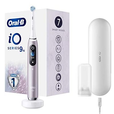 Oral-B iO Series 9n Brosse à Dents Électrique Rechargeable avec 1 Manche Intelligence Artificielle, Rose, 1 Brossette et 1 Étui de Voyage Premium Offert