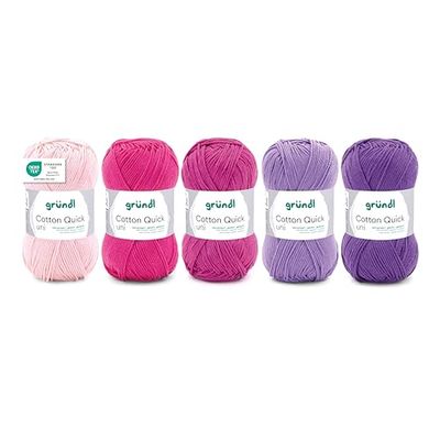 Gründl Lana Cotton Quick uni – Lana sottile per uncinetto – Filato per lavorare a maglia – Filo per uncinetto – Lucido e delicato sulla pelle – 100% cotone – 5 gomitoli da 50 g/125 m – Spessore ferri