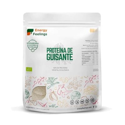 Energy Feelings Proteína de Guisante ECO - 500 gr, 82% de Proteína, Ecológico y Vegano, Apto para Masa Muscular, Sin Lactosa, Sin Gluten y Sin Azúcar Añadido, Pack XL