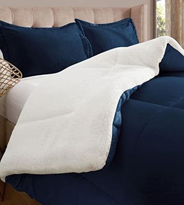 Elegant Comfort Heavy Weight Reversible Down Alternative Micro-Suede, Microsuede Flannel, Midnight Navy, Twin XL