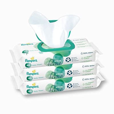 PAMPERS Aquapure Bébé Lingettes 3 Emballage 144 Lingettes