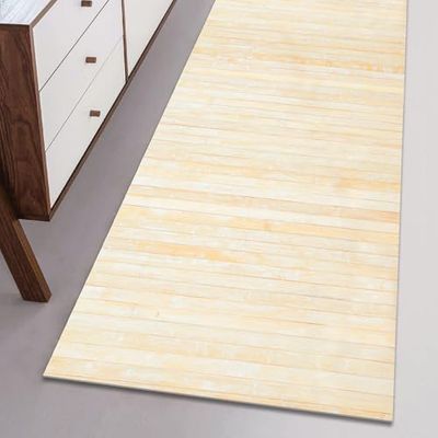 Comart, Tapis en bambou style de cuisine, fond antidérapant, tapis en lattes de bois, chemin résistant, design élégant, facile à nettoyer, tapis shabby chic, polyvalent, couleur naturelle, 50 x 110 cm