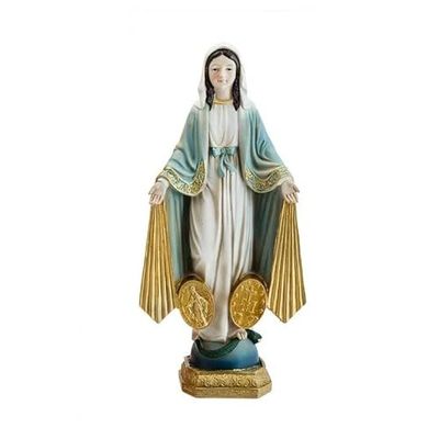DRW Figura Virgen Milagrosa Rayos Resina Pintada a Mano 30 cm