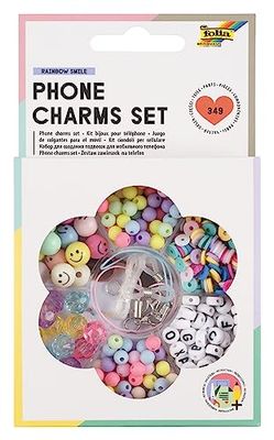 folia- Phone Charms Set Rainbow Smile (Perline) 32029-Set Telefono Astuccio, 349 Pezzi con Mini Disco, Molto Altro, Multicolore, Medium, 32029