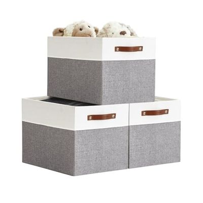 DECOMOMO Kallax – Lot de 3 paniers de rangement pour étagères – Paniers de rangement pour étagères – Paniers de rangement pour étagères – Paniers pour rangement de jouets – Cubby (gris et blanc)