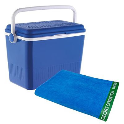 Nevera 42 Litros + Toalla de playa 90x160cm 380gsm velour 100%algodon azul