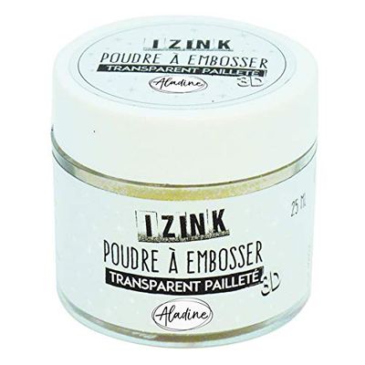 Aladine - Izink transparent glitter präglingspulver - prägling med paljetter - 3D-volymeffekt för scrapbooking och kreativ korttillverkning - transparent glitter repa - 25 ml burk