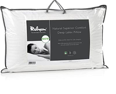 Relyon Superior Comfort - Almohada de látex 100% Natural, Funda extraíble (Profunda), Color Blanco