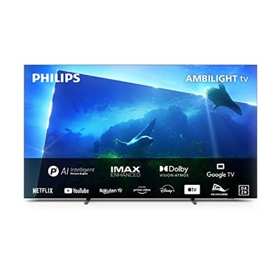 Philips Ambilight OLED818 194 cm (77 Pulgadas) Smart 4K OLED TV | UHD y HDR10+ | 120Hz | Engine P5 AI Picture | Dolby Atmos | Altavoces 40W | Compatible con Asistente Google y Alexa